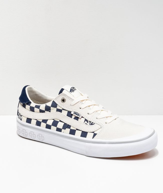 blue vans with checkered line